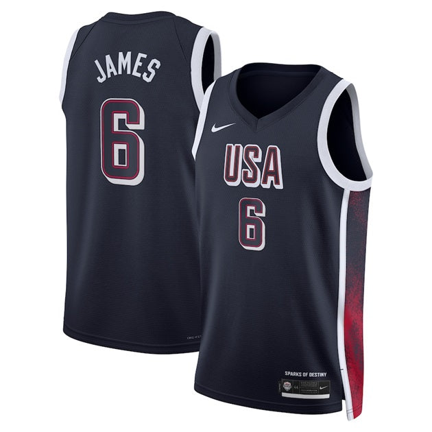 KODYSPORTS Premium Basketball LeBron James USA Men’s National Team 2024 Limited Edition Fan Game Jersey - Navy