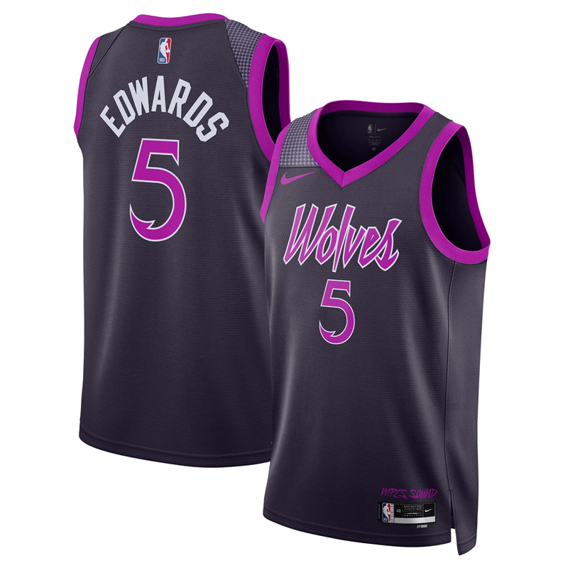 KODYSPORTS Premium Basketball Anthony Edwards #5 Minnesota Timberwolves City Edition 2025-26 Fan Support Team Jersey - Black