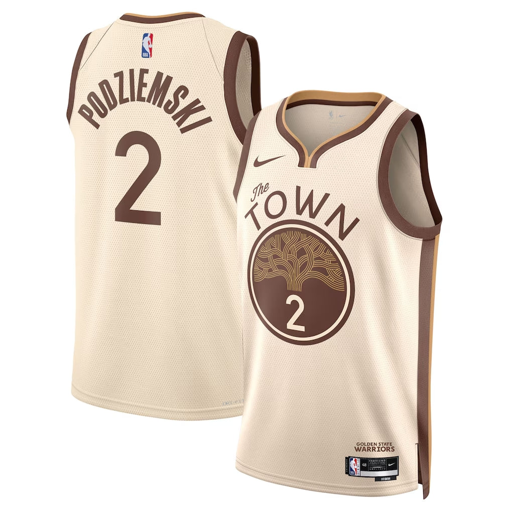 KODYSPORTS Premium Basketball Podziemski #2 Golden State Warriors City Edition 2025-26 Fan Support Team Jersey - Tan