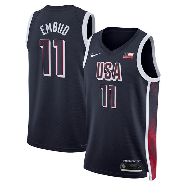 KODYSPORTS Premium Basketball Joel Embiid USA Men’s National Team 2024 Match Edition Fan Game Jersey - Navy