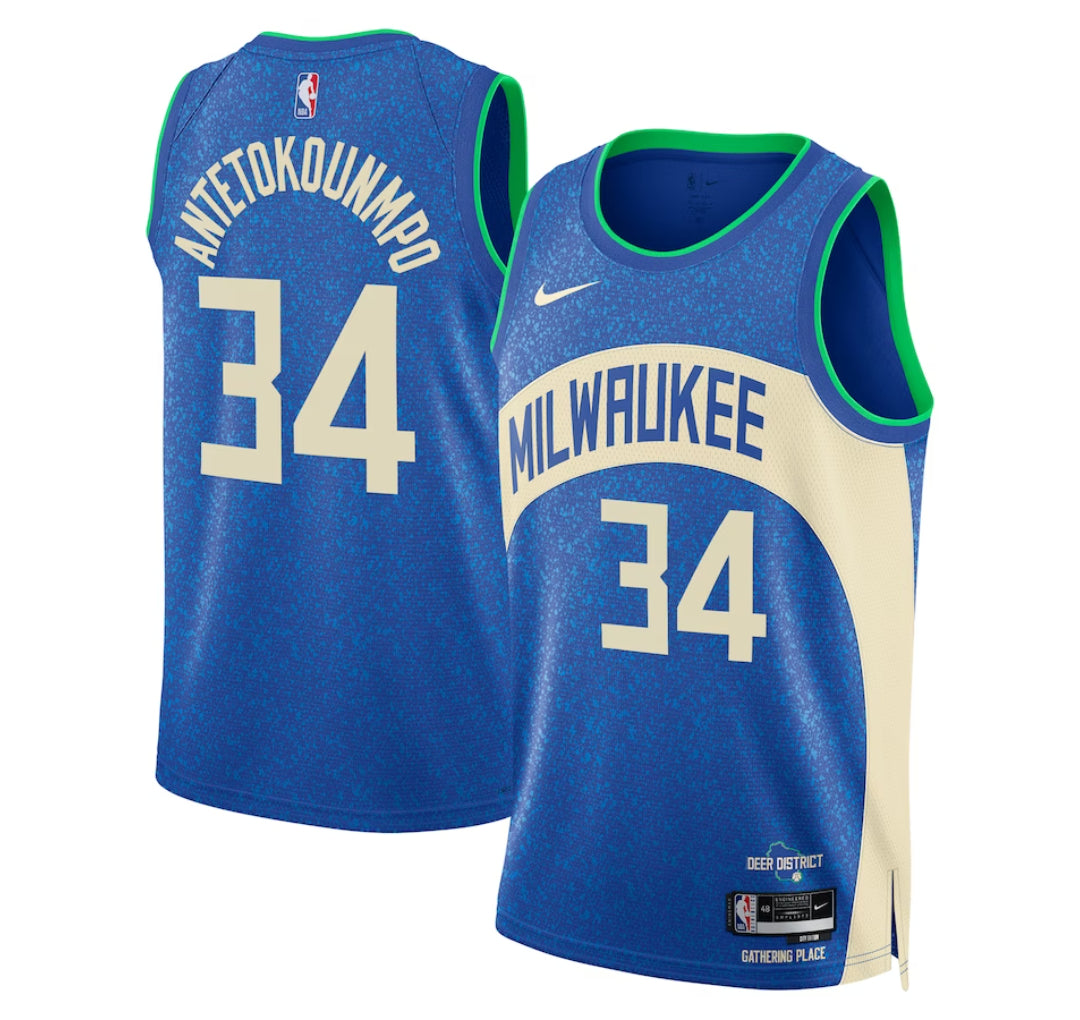 KODYSPORTS Premium Basketball Giannis Antetokounmpo Milwaukee Bucks 2024 City Edition Fan Support Team Jersey