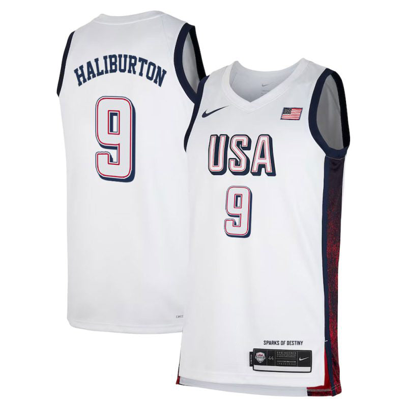 KODYSPORTS Premium Basketball Tyrese Haliburton USA Men’s National Team 2024 Match Edition Fan Game Team Jersey - White