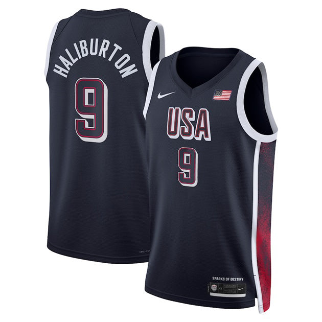 KODYSPORTS Premium Basketball Tyrese Haliburton USA Men’s National Team 2024 Match Edition Fan Game Jersey - Navy